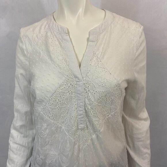 Sundance Women's Long Sleeve Blouse Top Size M Sheer White Cotton Lace V-Neck - Picture 3 of 6